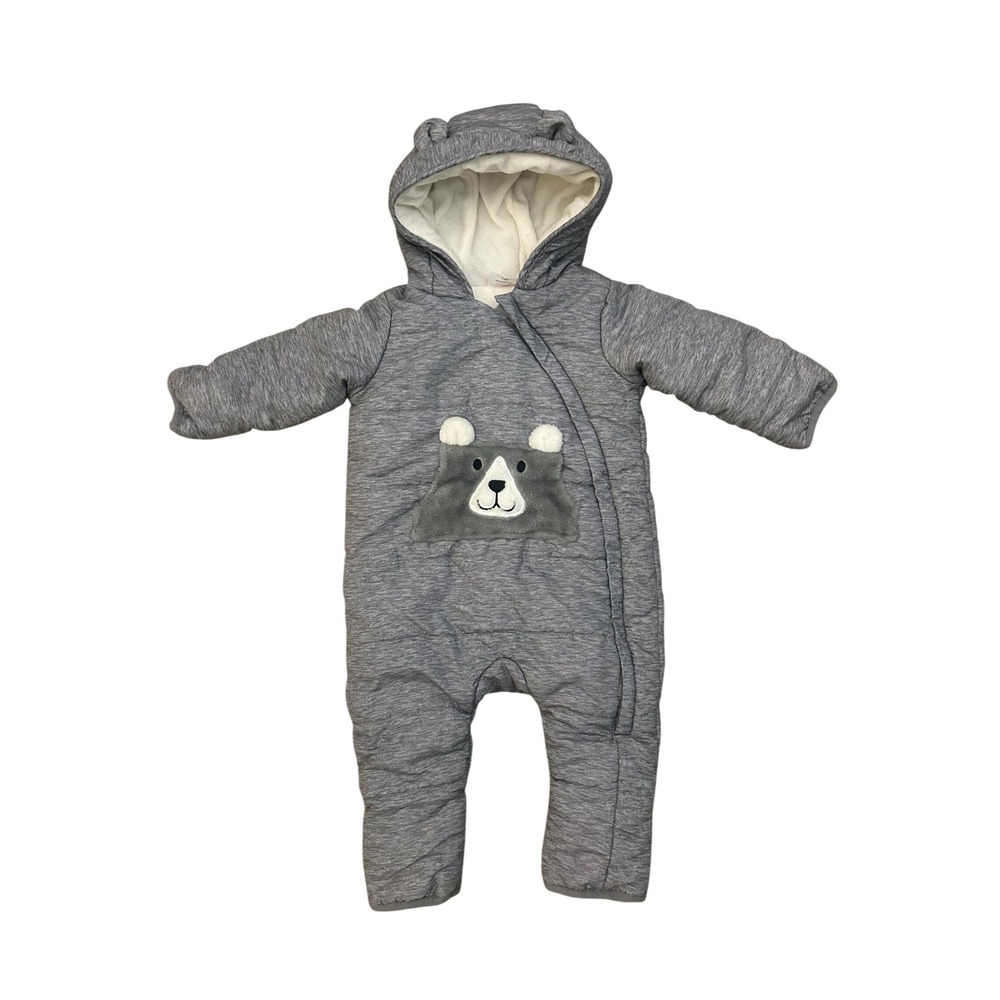 Adorable Baby Bear Hooded Full Body Fleece Puffer Size 6 Months Snowsuit Onesie